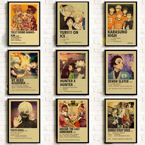 30 Types Japanese Anime Detail Posters Kraft Papar Prints for Home Room Decor Wall Stickers Fans Collection Art Painting