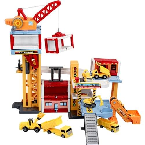 Crane track scene at the construction site of urban construction series engineering vehicles in automobile building parking lot