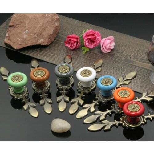 Rose Flower Ceramic Alloy Base Drawer Door Handles Rural Kitchen Cupboard Closet Cabinet Knobs Single Hole handle YH1675