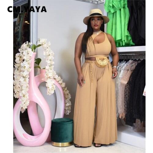 CM.YAYA Street Sweatsuit Womens Set Cut Out Crop Tops and Straight Pants Matching Two 2 Piece Set Active Tracksuit Outfits