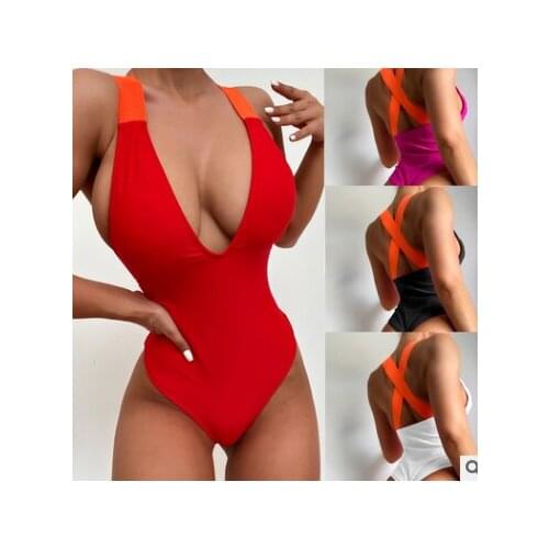 4 Colors Sexy Splicing Backless Monokini One Piece Swimsuit Women Swimwear Female Cross Back Bather Bathing Suit Swim Lady V3030