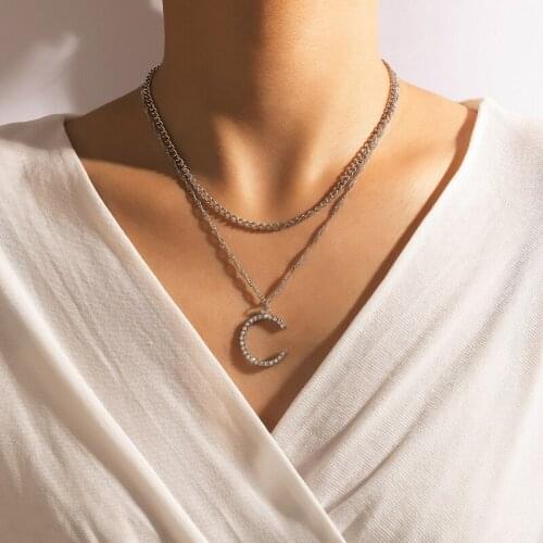 Tocona Classical Moon Pendant Necklace for Women New Fashion Silver Color Alloy Metal Multi-layer Chain Choker Jewelry 18747