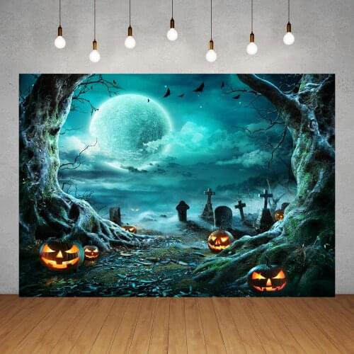 Halloween Evening Pumpkins Cemetery Photography Backgrounds Vinyl Backdrops for Photo Studio Photophone Children Portrait Party