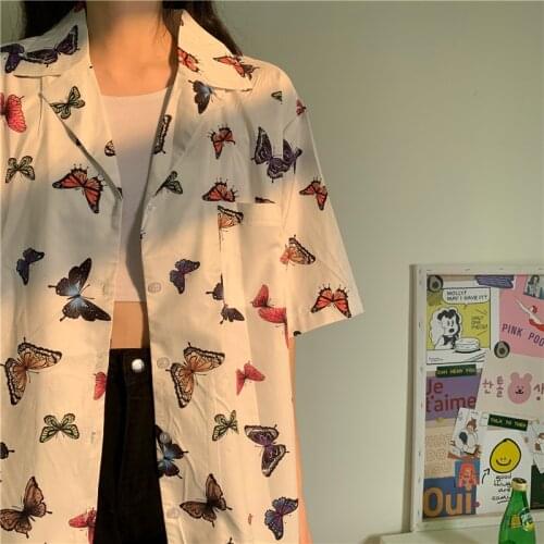 Butterfly Vintage Lazy Ins Shirt Womens Shirts Ulzzang Japanese Kawaii Ladies Female Korean Harajuku Cute Clothes for Women