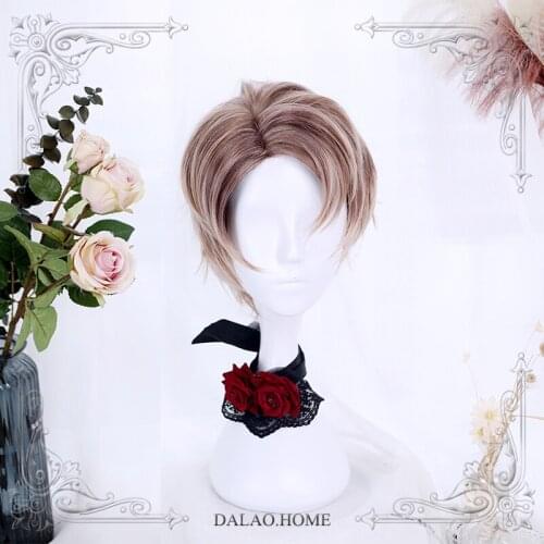 High Quality Harajuku Male Lolita 30cm+ Side Divide Tea Yellow And Natural Black Wig Cosplay Costume Party