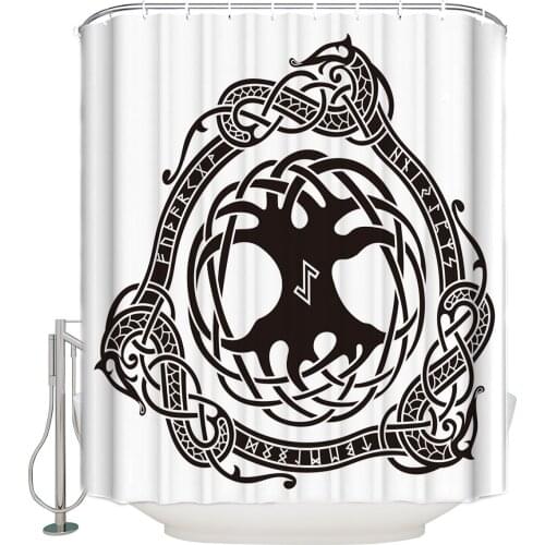 WARMTOUR Shower Curtain Viking Pattern Black Ancient History Medieval Bath Curtains Bathroom Decor with Hooks