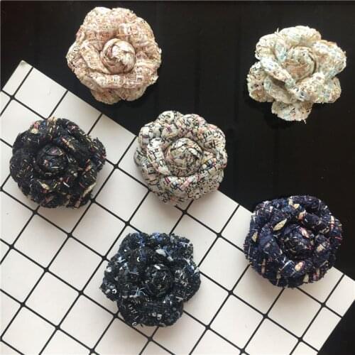 6cm Fashion Women Vintage Handmade Fabric flower lattice Brooches Jewelry Badge Camellia Brooch Pins