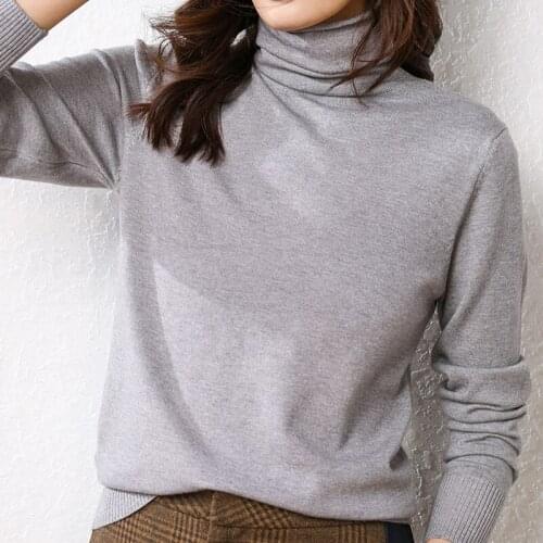 Fad Autumn Winter Womans Kintted Turtleneck Pullovers Solid Long Sleeve High Neck Female Jumper Casual Knit Sweater for Ladies