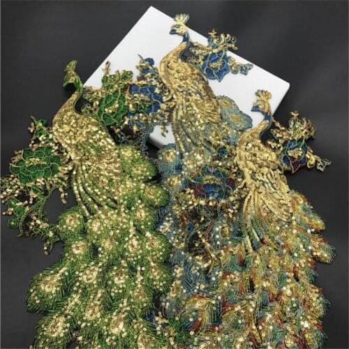 1Pc Sequins Gold Peacock Applique Clothing Embroidery Patch Fabric Sticker Iron On Patch Craft Sewing Repair Embroidered BJ0462