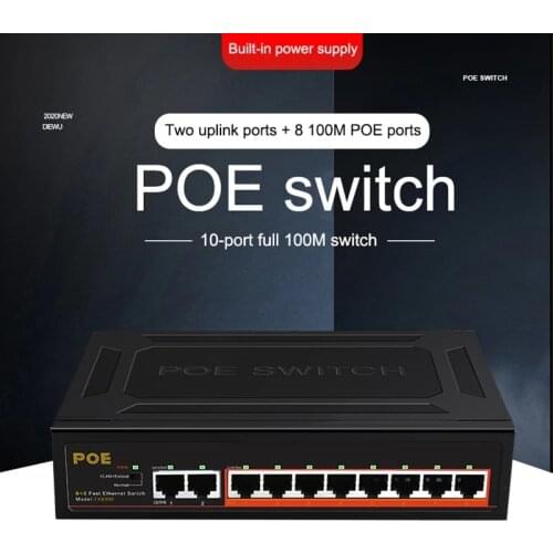 10-port POE 100M switch 10/100Mbps 8 POE port+2 uplink switch with 52V2.3A,96W internal power supply