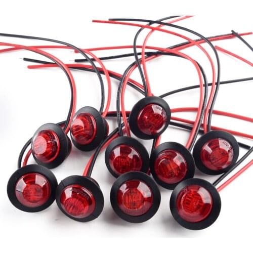 10pcs/Set 3/4" 3 LED Red Small Round Side Marker Indicator Lights Button Lamps 12V for Universal Cars Trucks Trailers Boats