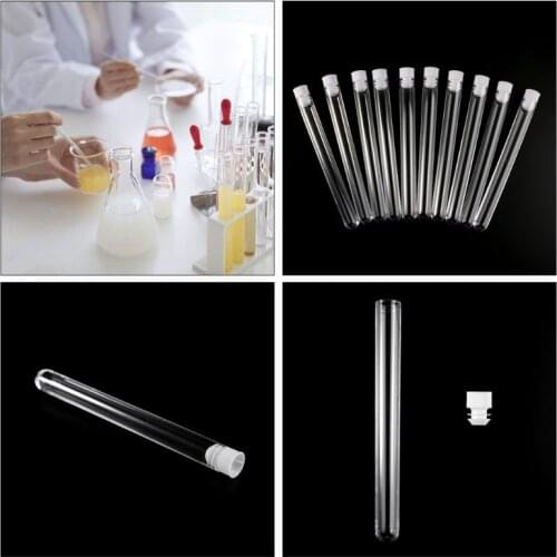 10Pcs Plastic Test Tubes Lab Test Tool With Screw Cap Transparent 15 * 150mm
