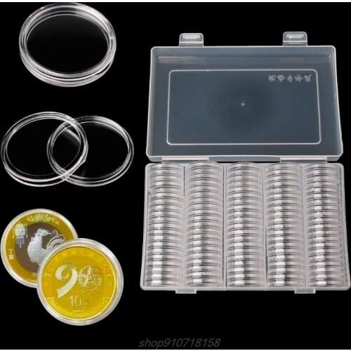 100 Coin Holder Capsules 27mm Round Box Plastic collectibles Storage Organizer D16 20 Dropshipping