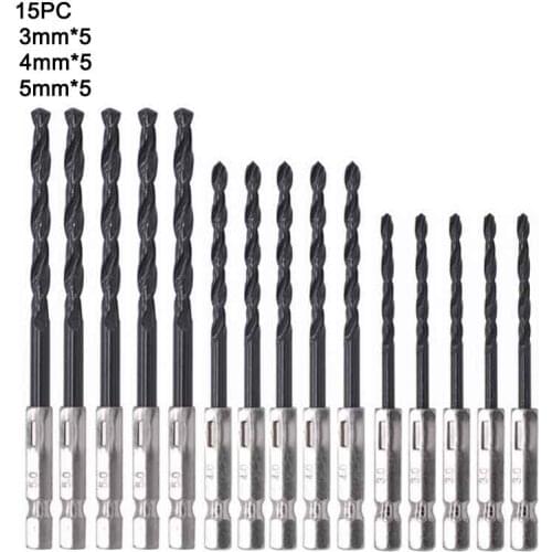 15Pcs 3/4/5mm HSS High Hardness Hex Shank Twist Drill Bit For Metal Stainless Steel Drilling Power Tools Accessories