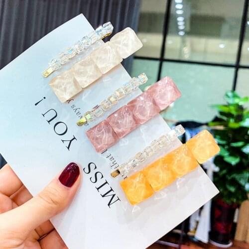 2PC Fashion Acrylic Acetate Geometric Hair Clips For Women Girls Headband Sweet Hairpins Barrettes Hair Accessories Set