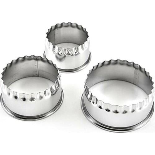 3pcs Biscuit Cutters Scone Cutters Stainless Steel Round Cake Molds Stamps Dumpling Skin Cutter for Pastry Crinkle Cookie Baking