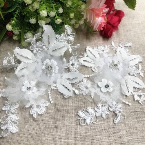 4Pieces/lot 3D embroidery lace accessories handmade diy accessories for wedding dress clothing lace material