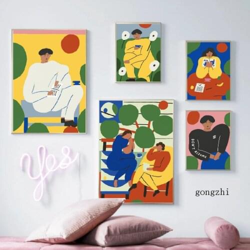 Abstract Boy Girl Life Poster Colorful Flowers Canvas Painting and Prints Modern Wall Art Pictures for Living Room Home Decor