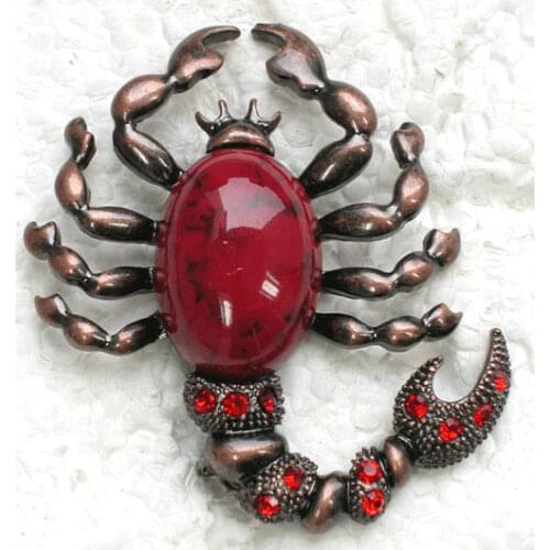 Antique copper Red Rhinestone Scorpion brooch Pin C880 C3