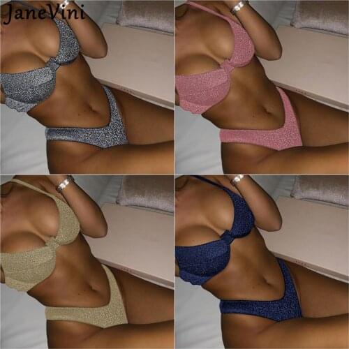 JaneVini Shiny Glitter Sparkling Bikini Women Swimwear 2020 Female Sexy Swimsuit Two-pieces Bikini Set Bather Bathing Suits