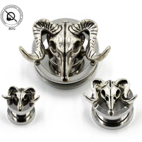 BOG-1Pair stainless steel Sheephead ear screw plugs 8mm-25mm screw back ear tunnel Plug Ear Taper SheepHead Piercing Ear Gauge