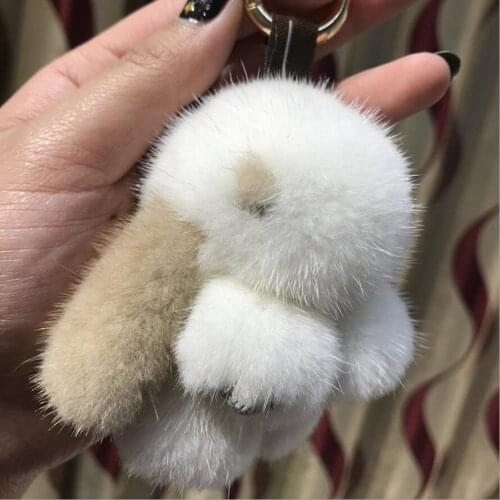 Genuine Mink Fur Pompom Bunny Rabbit Keychain Fluffy Soft Bag Purse Charm Backpack detachable Key Ring