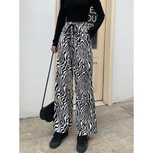 Spring, summer and autumn new wide-leg pants womens high waist cool personality zebra pattern drape casual pants loose pants