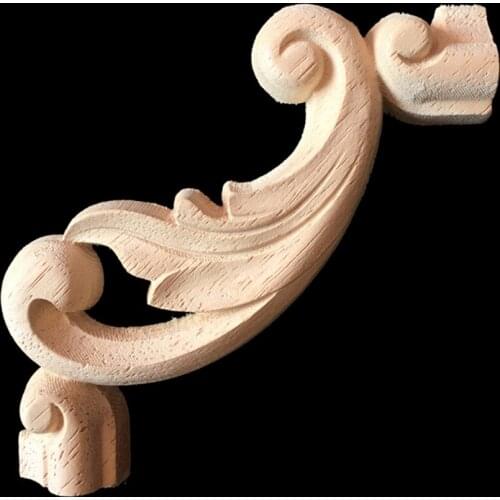 Decorative Wood Appliques Unpainted Flower Wood Oak Carved Decal Corner Onlay Applique Frame for Home Furniture Cabinet Decor