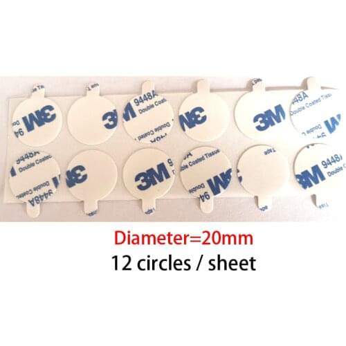 Diamter=20mm, 3M 9448 White Double Adhesive Round Sticker with Remove Ear, 12circles/sheet