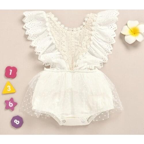 Newborn Baby Girl Cute Romper Bodysuit Summer Infant Sweet Lace Fly Sleeve Jumpsuit Climbing Dress Western Princess Bodysuit