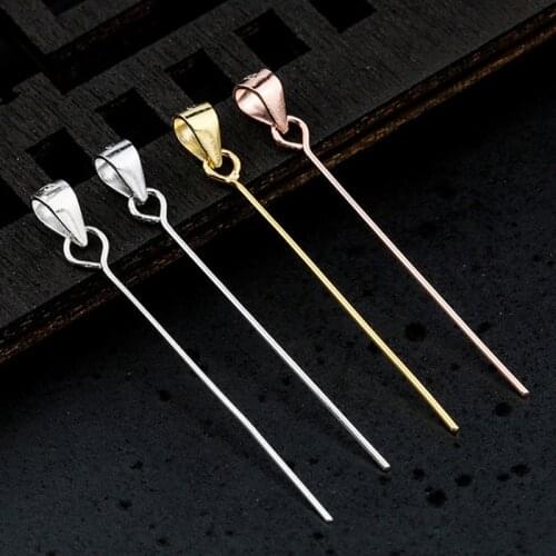 925 Sterling Silver Necklace Clasps With long Pin 25mm 35mm Handmade Pendants Silver Dangle Needle Connectors DIY Jewelry Make
