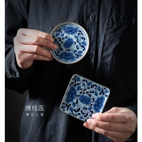 Ceramic Coaster Japanese Style Coarse Pottery Gold Painting Coaster Heat Proof Mat Teacup Mat Ceramic Kung Fu Tea Ceremony