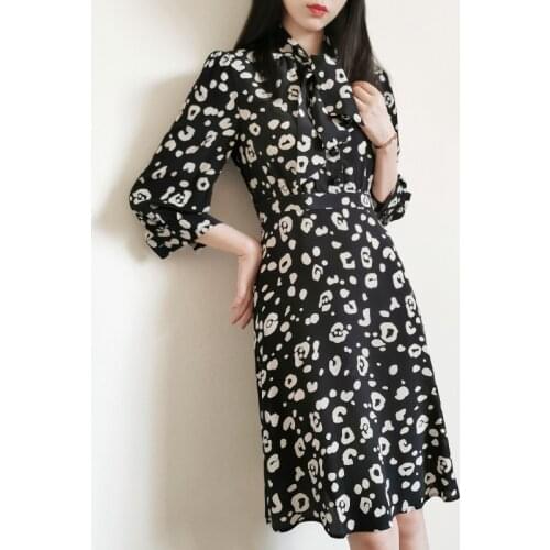 Early Autumn UK Collection Black Silk Vintage Print Bow Belt Dress UK 8-16