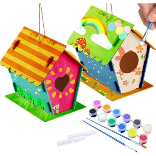 2Pcs Children Drawing Bird House DIY Graffiti Cage Assembly Toy Set Kids Gift