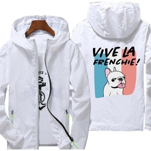 Jacket spring autumn fashion French Bulldog print top men casual zipper jacket men jacket large
