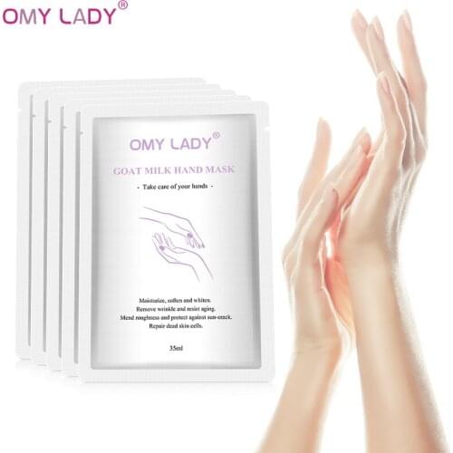 5 bags OMY LADY Goat Milk Hand Mask 35ml/Pair Moisturizing Nourish Foot Mask Repairing Exfoliating Smooth Skin Care Mask