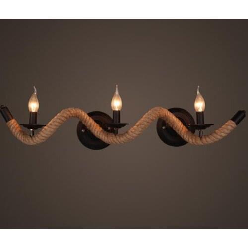 Wavy hemp rope wall lamp Nordic antique fashion stair light twisted wavy rope wall lamp E14x3 AC110-240V