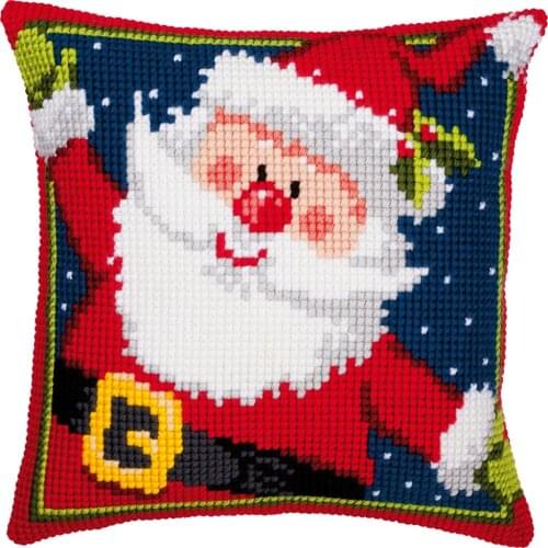 Cross Stitch Cushion Cover Father Christmas Needlepoint Kits Printed Canvas Chunky Yarn Cross-stitch Pillow Case Arts & Crafts
