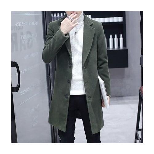 New 2020 Autumn Winter Woolen Jacket Coat Men Single Braested Long Slim Windbreaker Male manteau homme Plus Size LX781