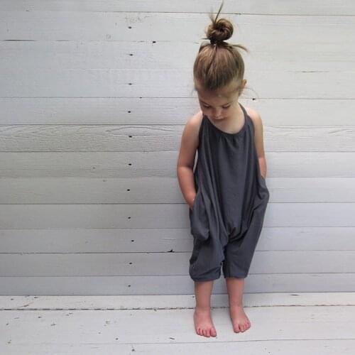 New Fashion Kids Baby Girls Strap Cotton Romper Jumpsuit Harem Trousers Lace Up Solid Sport Casual Loose Summer Clothes