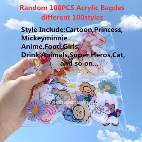 Wholesale 100Pcs Cartoon Anime Animals Unicorn Hot Character Badge Acrylic Badges for Clothes Brooch Pins Icons on The Backpack