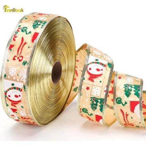 Teellook Christmas decoration ribbon 5cmx20m Christmas color woven print pattern Christmas tree decoration ribbon