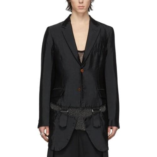 S-6XL!!New mens long sleeve arc split suit jacket hollow out splicing design suit casual single west