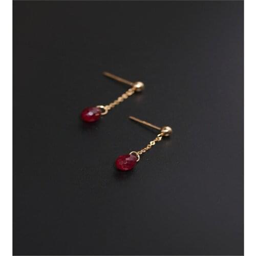 DAIMI Faceted Ruby Earrings Womens Day Gemstones Genuine Yellow 18K Gold Short Section Color Bow Ear Line Gift