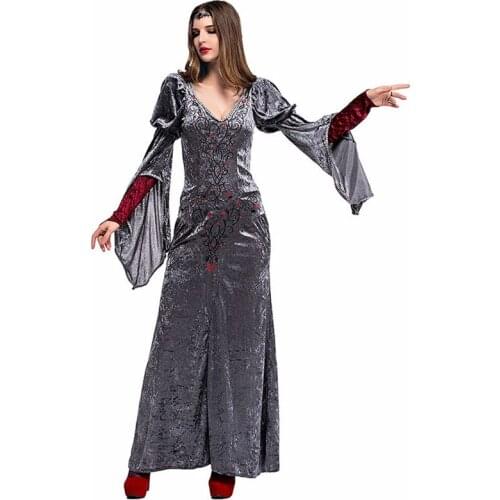 Gray Tight Adult Women Noblewoman Cosplay Female Halloween European Retro Queen Costumes Purim Stage Show Role Play Party Dress