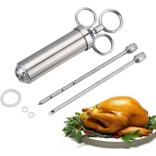 New 2Oz Meat Injector Syringe Poultry Marinade Flavour Injector Meat Seasoning Injectors BBQ Kit Kitchen Tools with 2 Needles