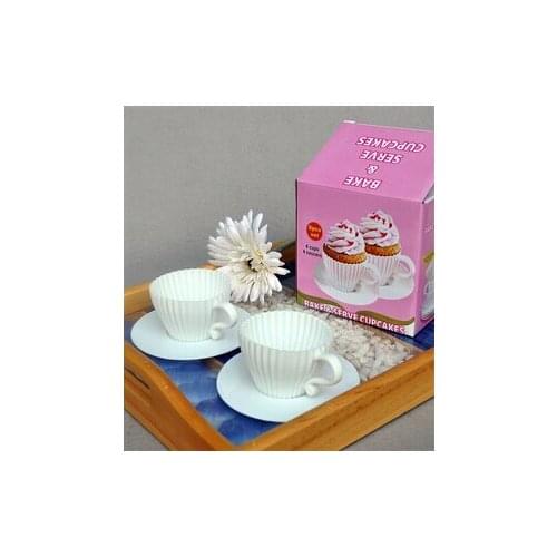 Tea Cup Silicone Cupcake Moulds Baking Fun Party Cakes Muffin Mould 4 Cup 4 Saucers Boxed