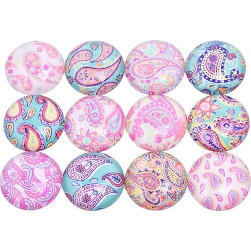 Reidgaller Mixed Color Paisley Flower Photo Glass Cabochons Round 25mm 20mm 12mm Diy Flatback Jewelry Making Findings