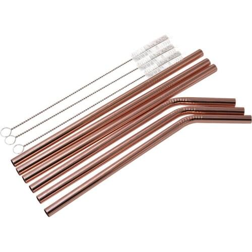 Wowshine Free Shipping Rosegold/Copper Drinking Straw 6pcs+3 Brushs FDA/LFGB Certificate