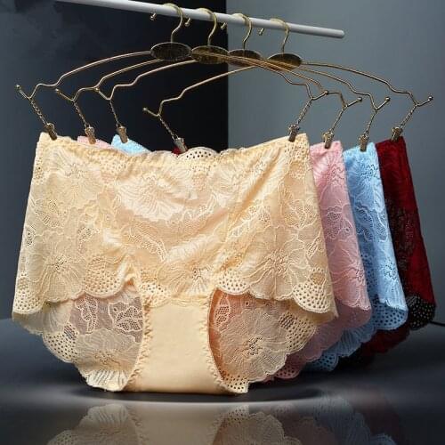 4Pcs/lot ropa interior femeni sexy Lingerie Briefs Women Underwears plus size 5XL Lace Flower Transparent hollow Womens Panties